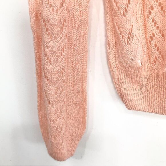 Listicle Pale Pink Ruffle Yoke Feminine Romantic Open Knit Pullover Sweater NEW - Picture 13 of 16
